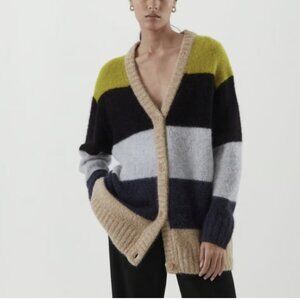 COS Alpaca Wool Blend Striped Cardigan Oversized Sweater Colorblock Size Large